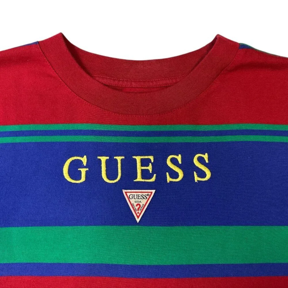 Guess Originals Men's Striped Logo Shirt Cotton Sz S Oversized Multicolor Retro - Picture 2 of 10